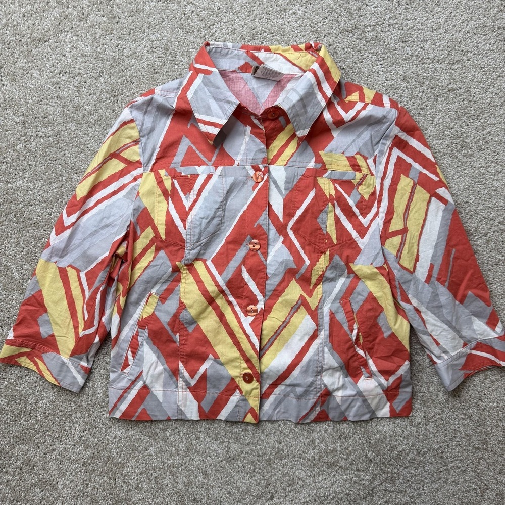 Vintage Company Collection Button Up Shirt Womens Petite Medium Geometric 3/4